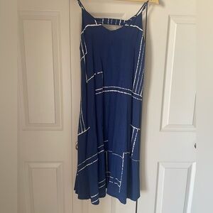 Bel Kazan | Spaghetti strap linen blend dress. Made in Bali. Abstract. Medium